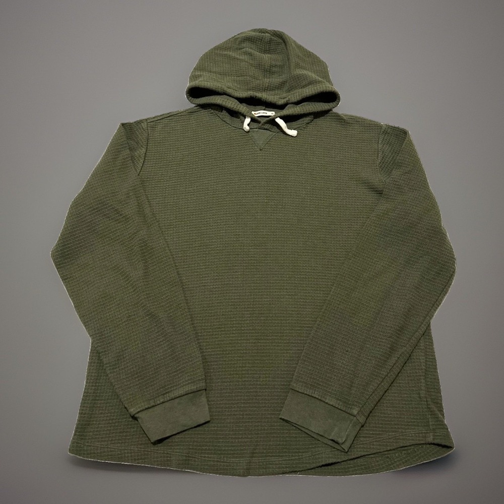 Marine Layer Mens Thyme Green Box Waffle Knit Classic Pullover Hoodie Size XL